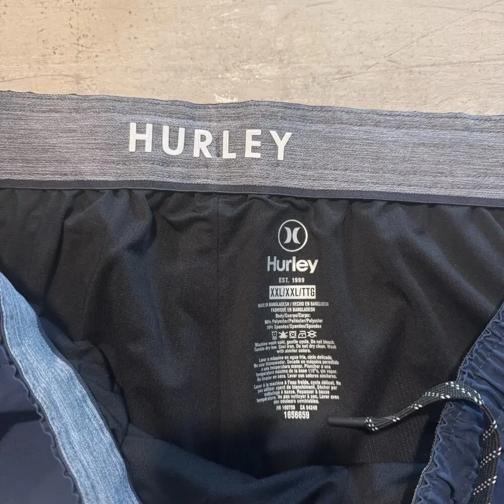 Hurley Swim Shorts Mens XXL Blue Stripe Trunks Lined Quick Dry Beach